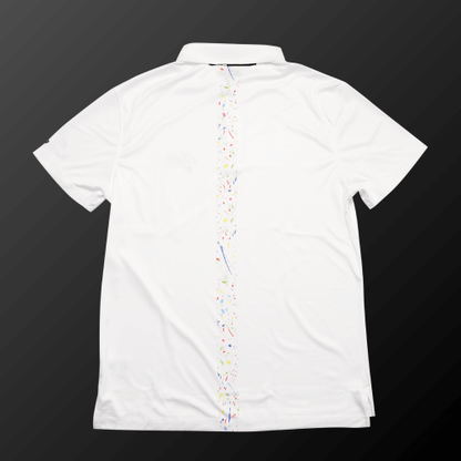 Zodia Splash Polo Shirt showcasing colorful vertical splash design at the back, perfect for summer wear.