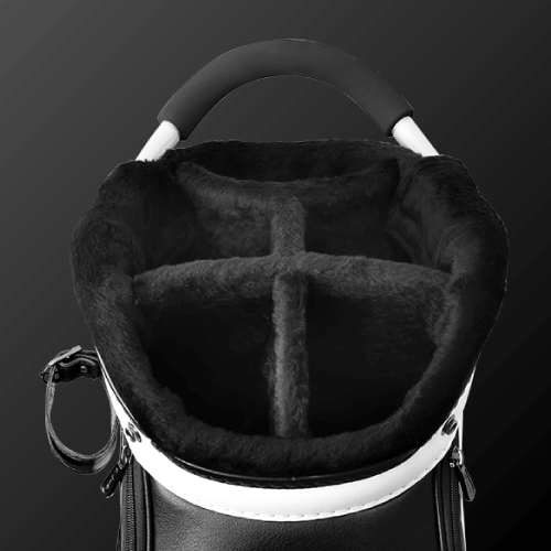 Interior view of Zodia Standard Caddie Bag with soft, organized compartments for club storage.