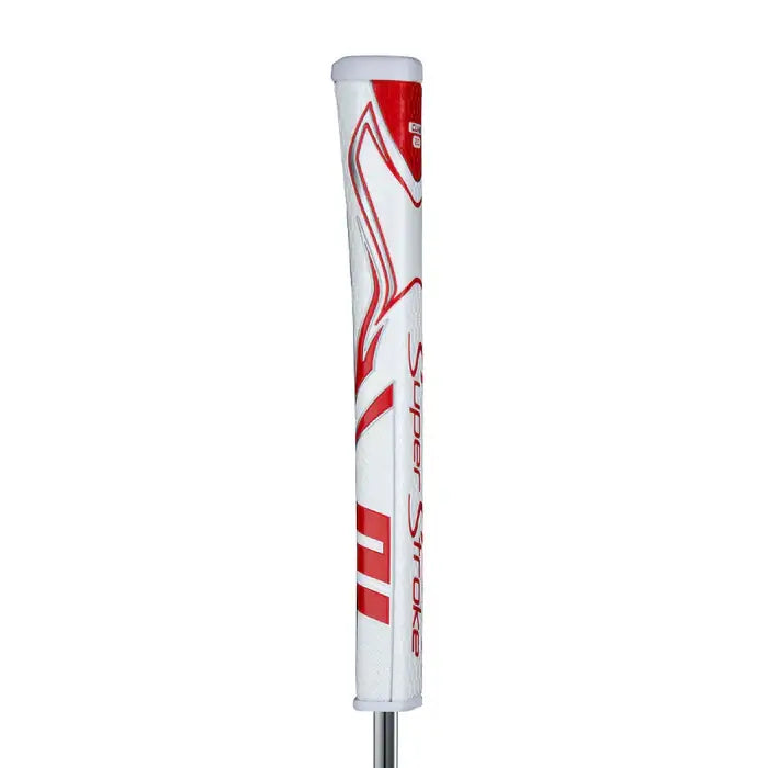 SuperStroke Zenergy Claw putter grip in white and red, designed for enhanced control and comfort in the claw putting style.