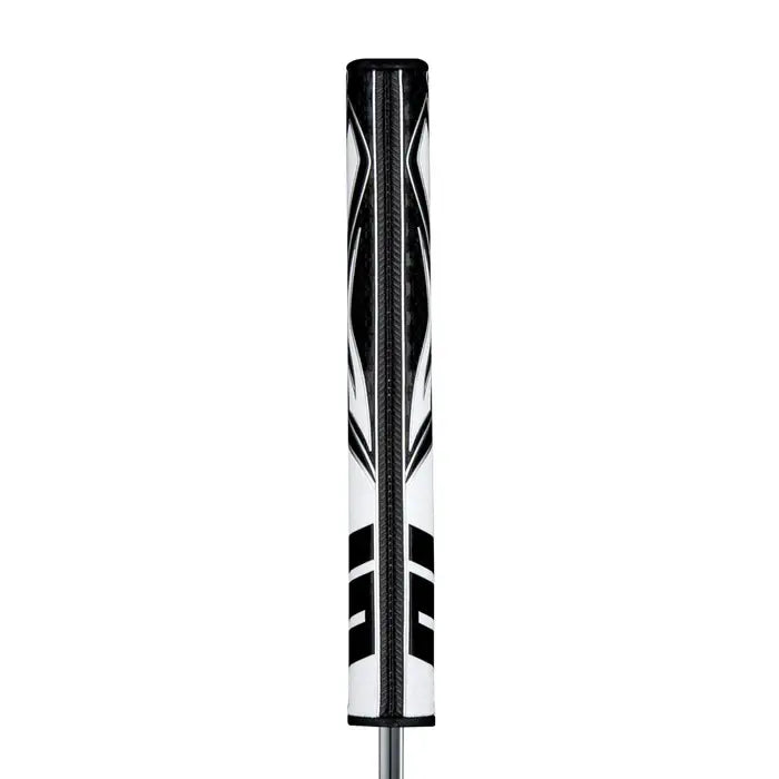 SuperStroke Zenergy Flatso putter grip featuring a distinctive pentagonal design and sleek black and white texturing.