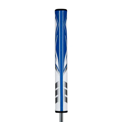 SuperStroke Zenergy Flatso putter grip in blue and white design with pentagonal shape and multi-zone texturing.