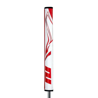 SuperStroke Zenergy Flatso putter grip in red and white with a sleek design for enhanced feel and control.