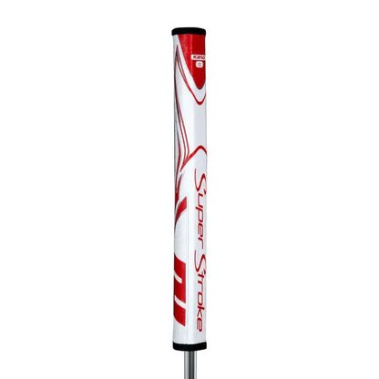 SuperStroke Zenergy Flatso putter grip with distinct pentagonal design, red and white color scheme, offering enhanced feel.