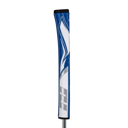 SuperStroke Zenergy Pistol putter grip in blue, designed for enhanced grip pressure and consistency in golfing strokes.