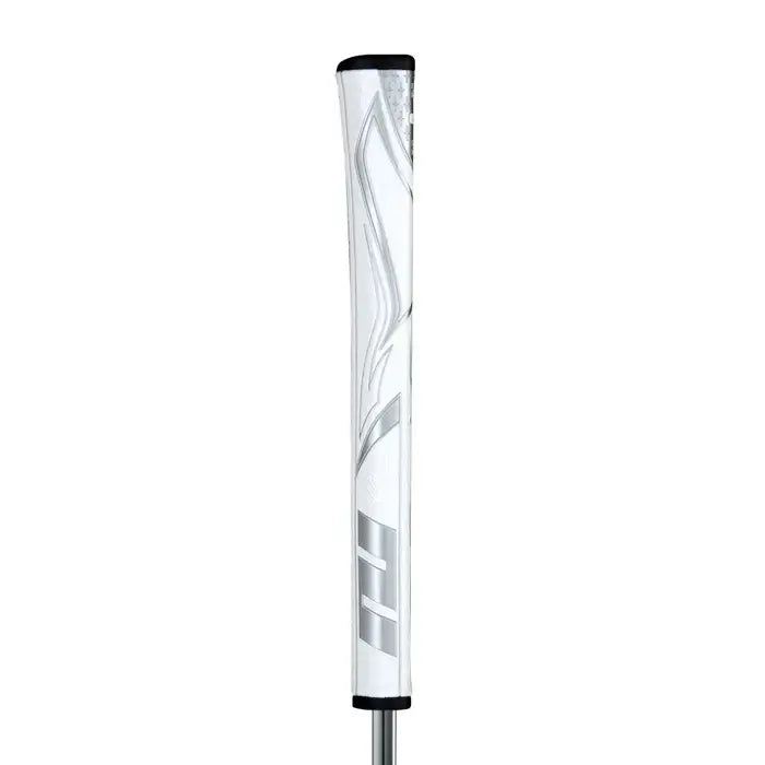 SuperStroke Zenergy Pistol putter grip in white with modern design and no taper technology for consistent strokes.