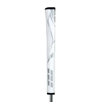 SuperStroke Zenergy Pistol putter grip in white with modern design and no taper technology for consistent strokes.