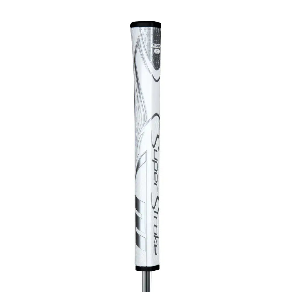 SuperStroke Zenergy Pistol putter grip featuring modern design and No Taper Technology for improved grip consistency.