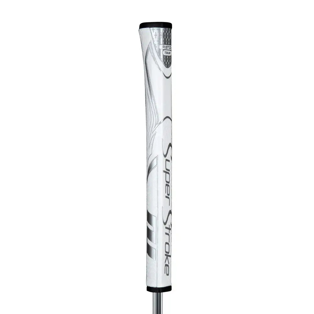 SuperStroke Zenergy Pistol Putter Grip showcasing modern design and No Taper Technology for improved grip and stroke consistency.