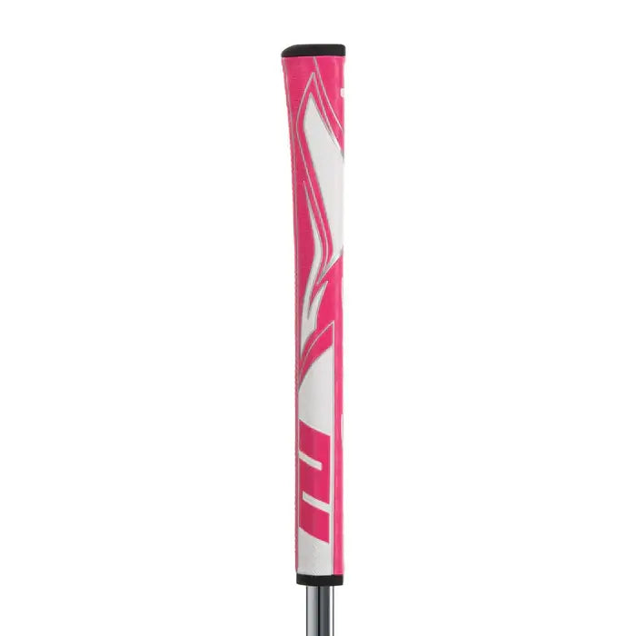 SuperStroke Zenergy Pistol putter grip in pink, featuring No Taper Technology for improved grip and stroke consistency.