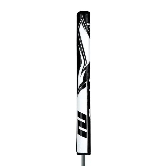 SuperStroke Zenergy Tour 1.0 putter grip in black and white, featuring a traditional parallel design for consistent strokes.