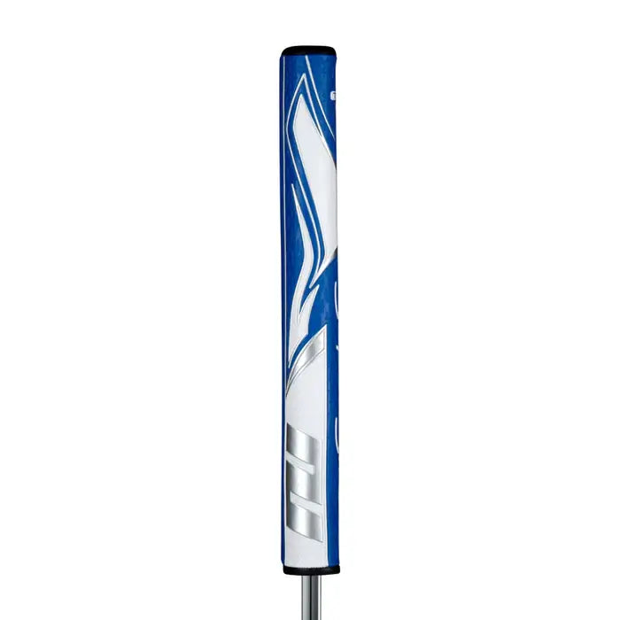 SuperStroke Zenergy Tour 2.0 putter grip with blue and white design for enhanced performance and consistency.