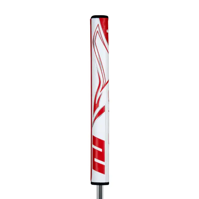 SuperStroke Zenergy Tour 2.0 putter grip in red and white featuring a traditional design for improved stroke consistency.