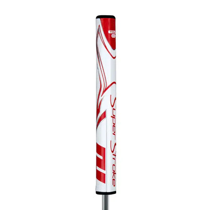 SuperStroke Zenergy Tour 2.0 putter grip in white and red design for improved putting performance.
