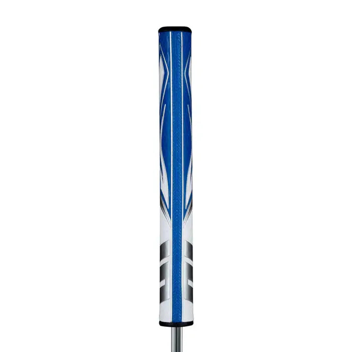 SuperStroke Zenergy Tour 2.0 putter grip in blue and white with traditional parallel design for improved putting consistency.