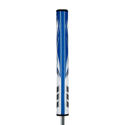 SuperStroke Zenergy Tour 2.0 putter grip in blue and white with traditional parallel design for improved putting consistency.