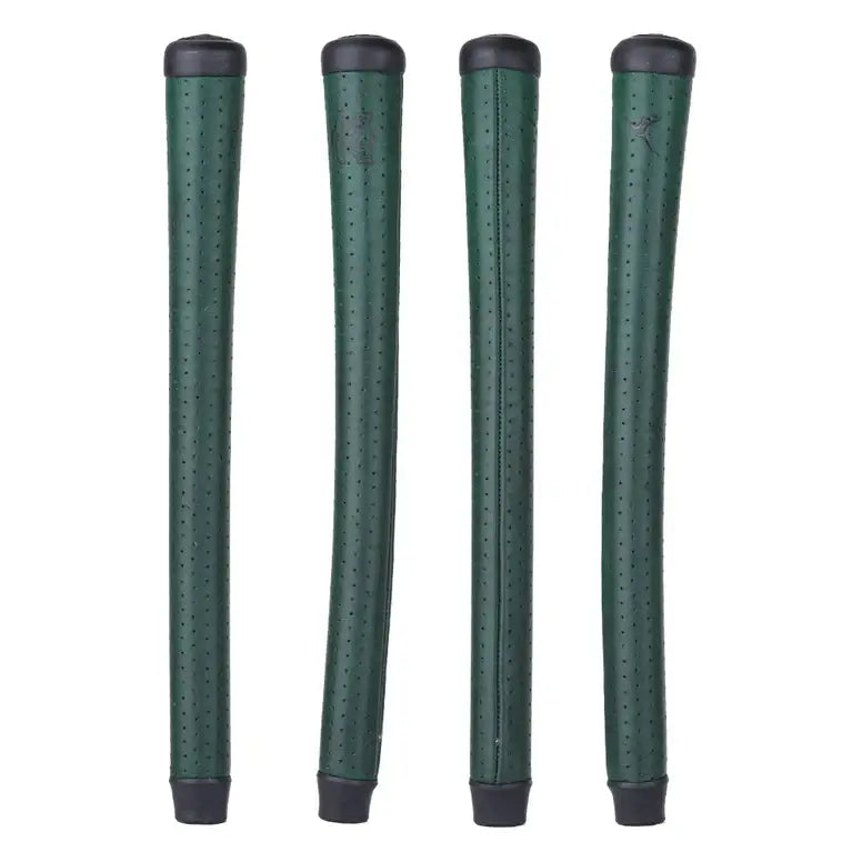 Premium Kangaroo leather golf grips in green, featuring a unique tacky feel with sewn finishing.