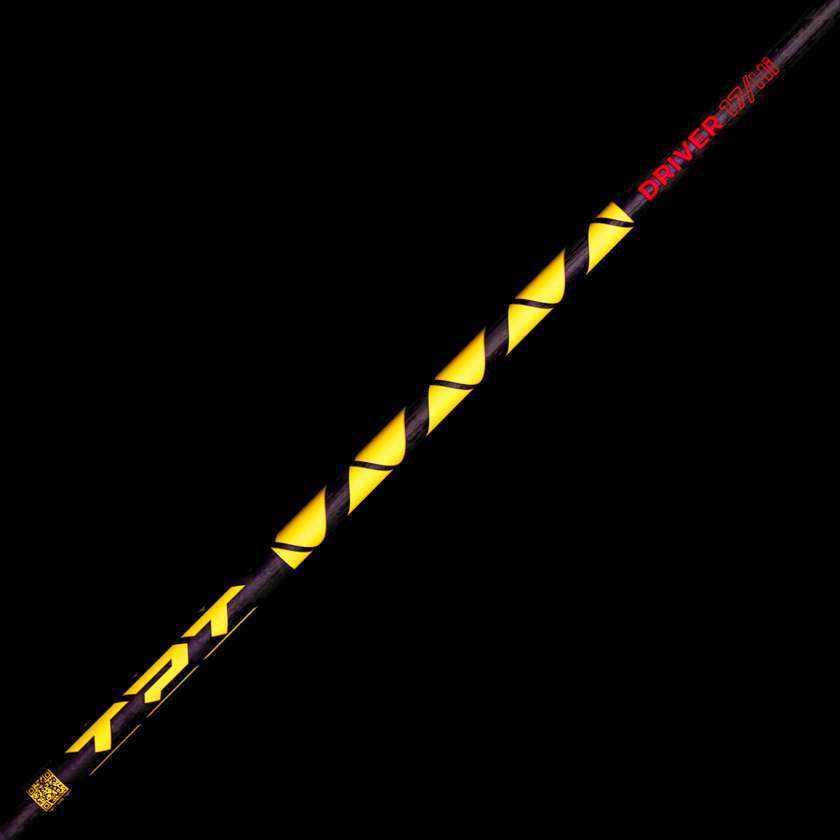 TPT Power Range Driver Shaft with yellow and black design, offering stability and consistency for golfers.