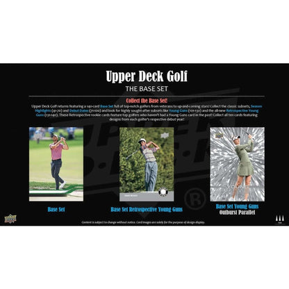2025 Upper Deck Golf Hobby Box (Pre Order) showing Base Set, Base Set Retrospective Young Guns, and Base Set Young Guns OutBurst Parallel.