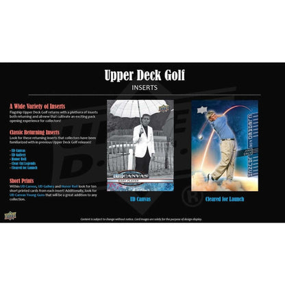 2025 Upper Deck Golf Hobby Box (Pre Order) featuring inserts and classic returning cards like UD Canvas.