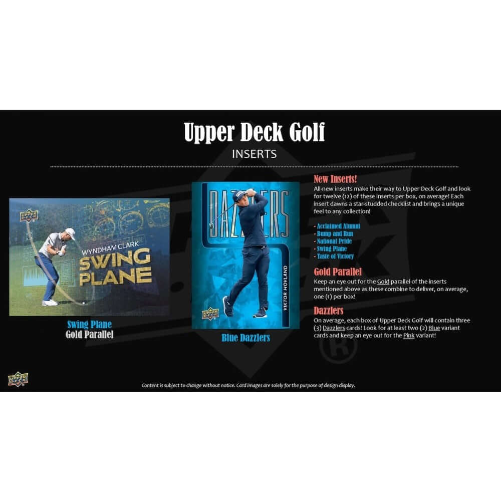 2025 Upper Deck Golf Hobby Box (Pre Order) showcasing Upper Deck Golf inserts including Swing Plane and Blue Dazzlers.