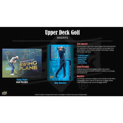 2025 Upper Deck Golf Hobby Box (Pre Order) showcasing Upper Deck Golf inserts including Swing Plane and Blue Dazzlers.