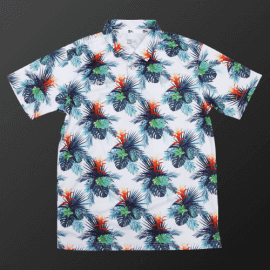 Zodia Botanical Polo Shirt featuring a vibrant botanical pattern in white, ideal for summer wear.