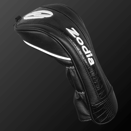 Zodia Caiman Print Head Cover in black with iconic caiman pattern, lightweight and stylish for golf bags.