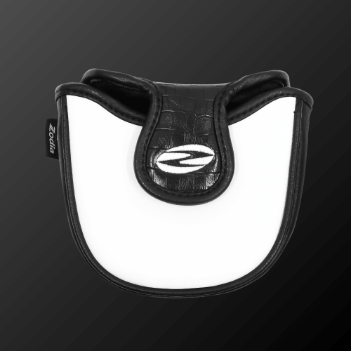 Zodia caiman print putter cover for mallet type, featuring black and white design, perfect fit for various putter head shapes.
