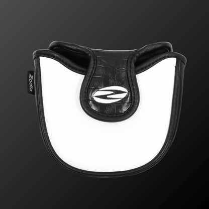 Zodia caiman print putter cover for mallet type, featuring black and white design, perfect fit for various putter head shapes.