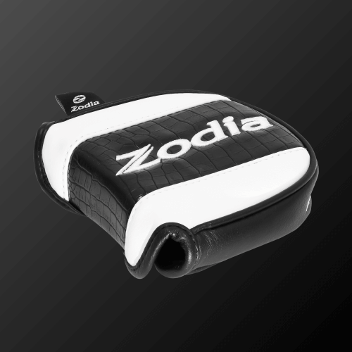 Zodia caiman print putter cover in black and white, designed for mallet type putters for optimal protection.