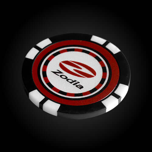 Zodia Casino Chip Marker featuring reversible designs and Zodiac logo, diameter 40mm, ideal for gifts.