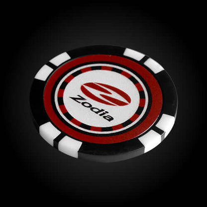 Zodia Casino Chip Marker featuring reversible designs and Zodiac logo, diameter 40mm, ideal for gifts.