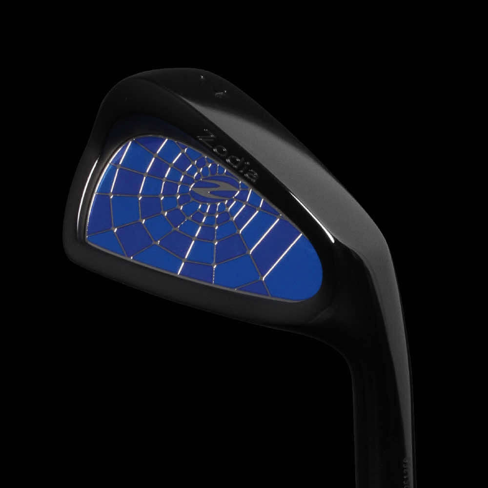 Zodia CAVITY BADGE DLC Black iron club with blue badge design and sleek black finish.