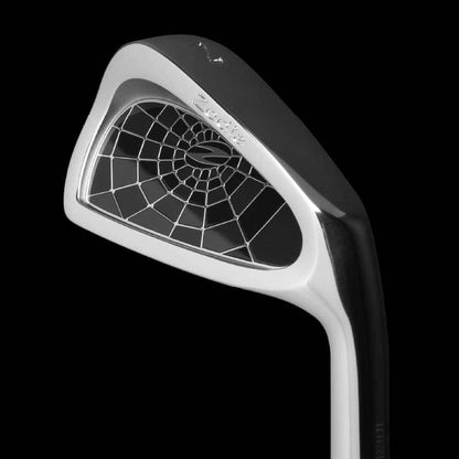 Close-up of Zodia CAVITY BADGE golf club showing the unique badge design and forged soft iron construction.