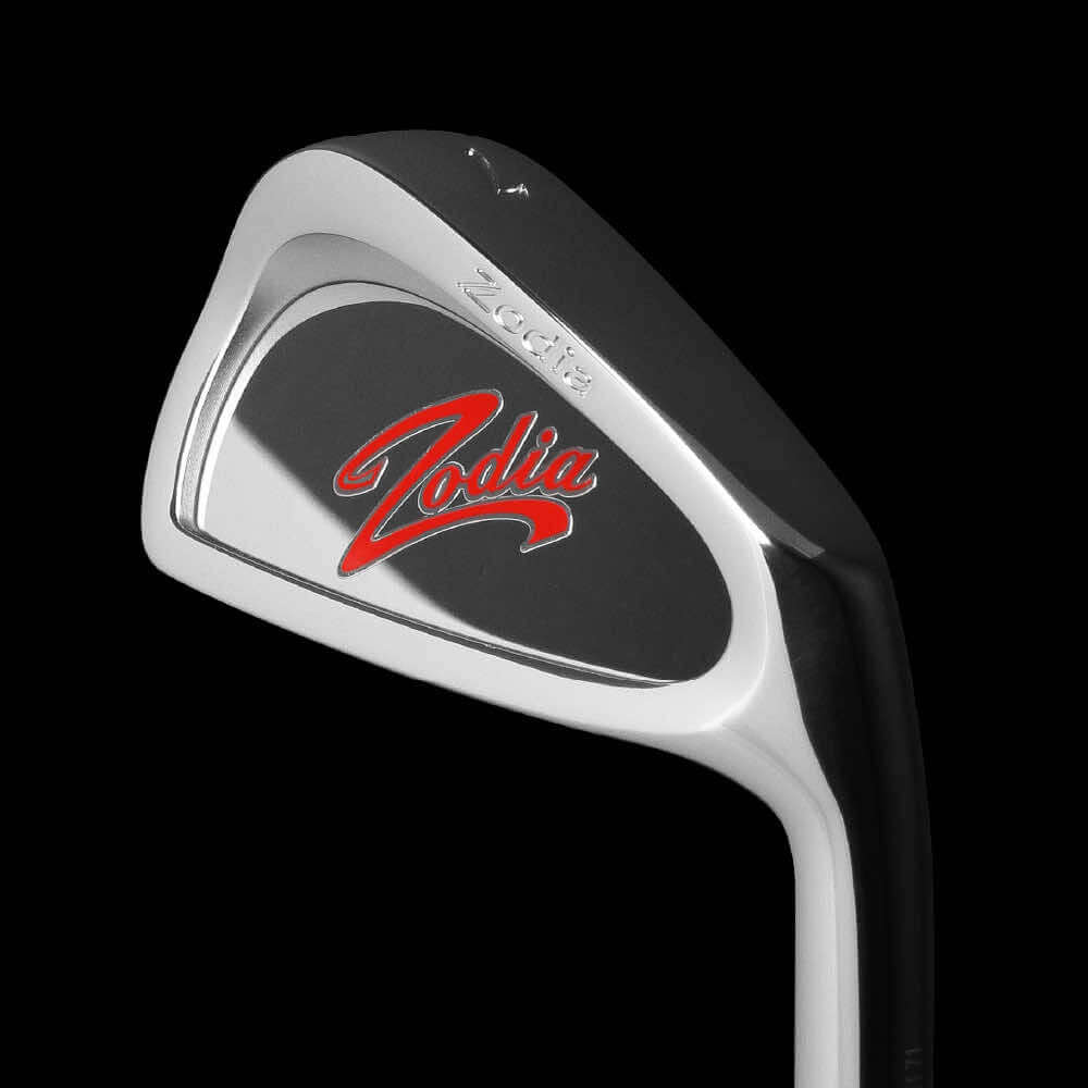 Zodia CAVITY BADGE lightweight iron golf club with red logo and sleek design