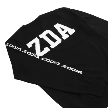 Zodia Crewneck Sweater showcasing a stylish black design with bold logo and distinctive lettering