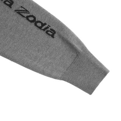 Zodia crewneck sweater sleeve featuring logo detail in chic gray design