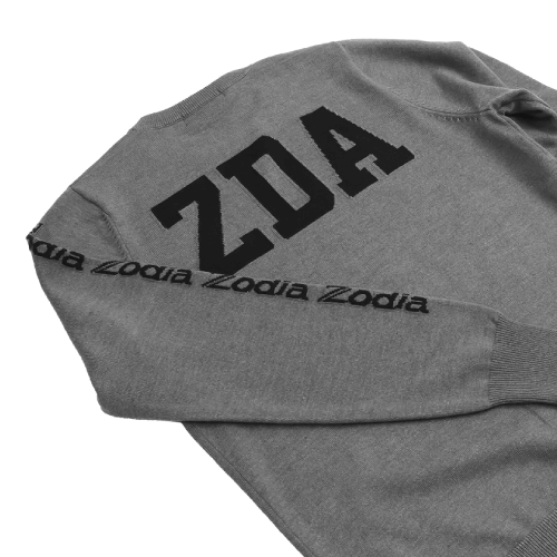 Zodia Crewneck Sweater in gray, featuring bold logo design and chic styling, perfect for any casual outing.