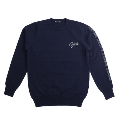 Zodia Crewneck Sweater in navy blue featuring logo accents and classic design for casual wear.