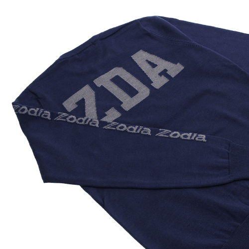 Zodia Crewneck Sweater showcasing stylish logo design and chic navy color, perfect for versatile wear outside of golf.