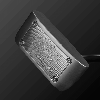 Close-up of Zodia DALE-MINI BENT putter with engraved logo and sleek design, highlighting its quality craftsmanship.