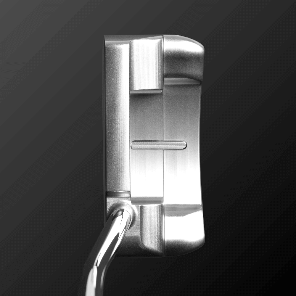 Close-up of Zodia DALE-MINI BENT putter head showcasing its square shape and high-quality SUS303 material.