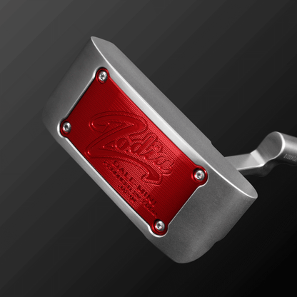 Zodia DALE-MINI CRANK Putter featuring a square design with a red face plate and crank neck for improved stroke stability.