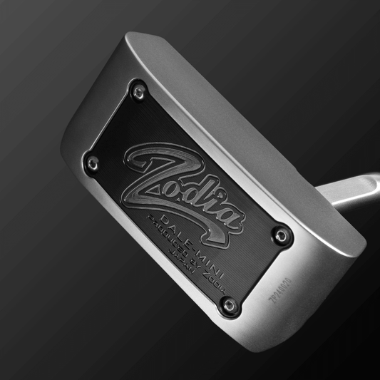 Zodia DALE-MINI SLANT Putter showcasing its sleek square shape and intricate design, perfect for golfers.