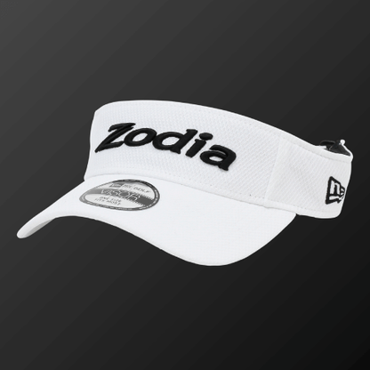Zodia Diamond Era Sun Visor in white with three-dimensional logo, featuring UV protection and breathable material.