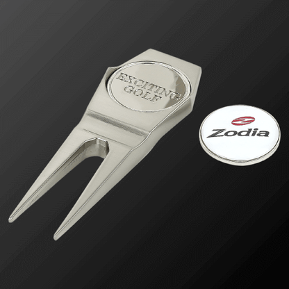 Zodia Green Fork with removable marker, stainless steel design for easy pitch marking on the green.
