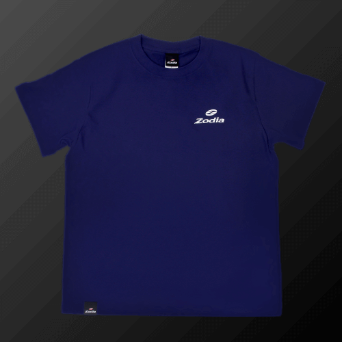 Zodia Grindman T-Shirt in navy blue, featuring a logo on the chest, made of 100% cotton.