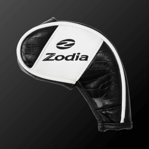 Zodia Iron Cover with luxurious caiman pattern, white logo on black background, designed for sophistication and style.