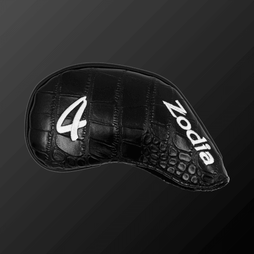 Zodia Iron Cover in black PU leather, designed for easy wear and protection of golf clubs.