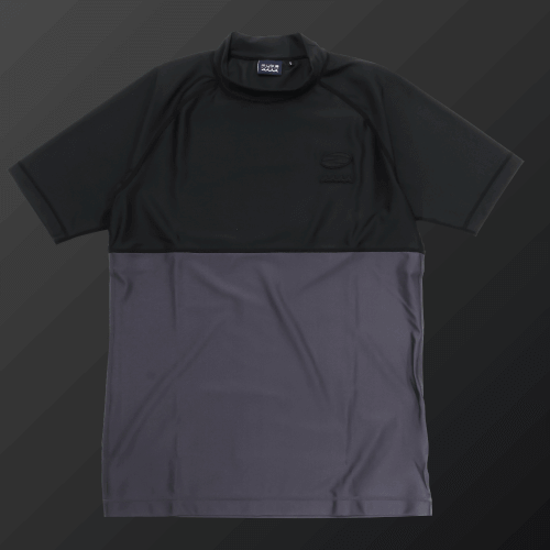 Zodia muta mock neck shirt, bicolor design in black and grey, ideal for golf wear, featuring stretchy fit.